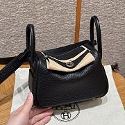 Fortok Hermes Lindy Noir Clemence Leather Silver Hardware 19*13*9.5cm  - 1