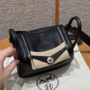 Fortok Hermes Lindy Noir Clemence Leather Silver Hardware 19*13*9.5cm  - 5