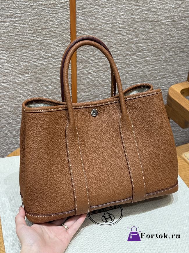 Fortok Hermès Garden Party 30 Bag Gold Negonda Leather Silver Hardware 30*21*13cm - 1