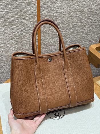 Fortok Hermès Garden Party 30 Bag Gold Negonda Leather Silver Hardware 30*21*13cm