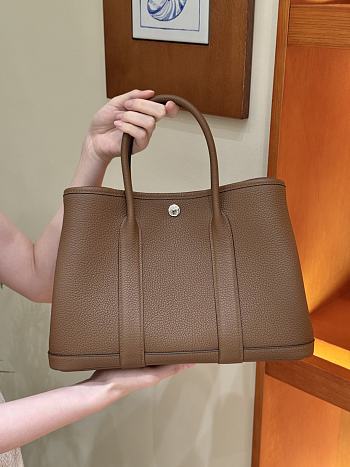 Fortok Hermès Garden Party 30 Bag Alezan Negonda Leather Silver Hardware 30*21*13cm
