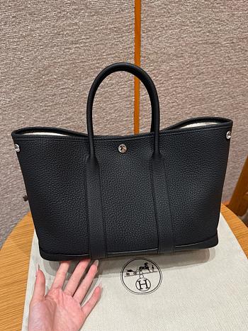 Fortok Hermès Garden Party 30 Bag Noir Vache Country Leather Silver Hardware 30*21*13cm 