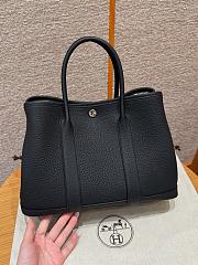 Fortok Hermès Garden Party 30 Bag Noir Vache Country Leather Silver Hardware 30*21*13cm  - 3