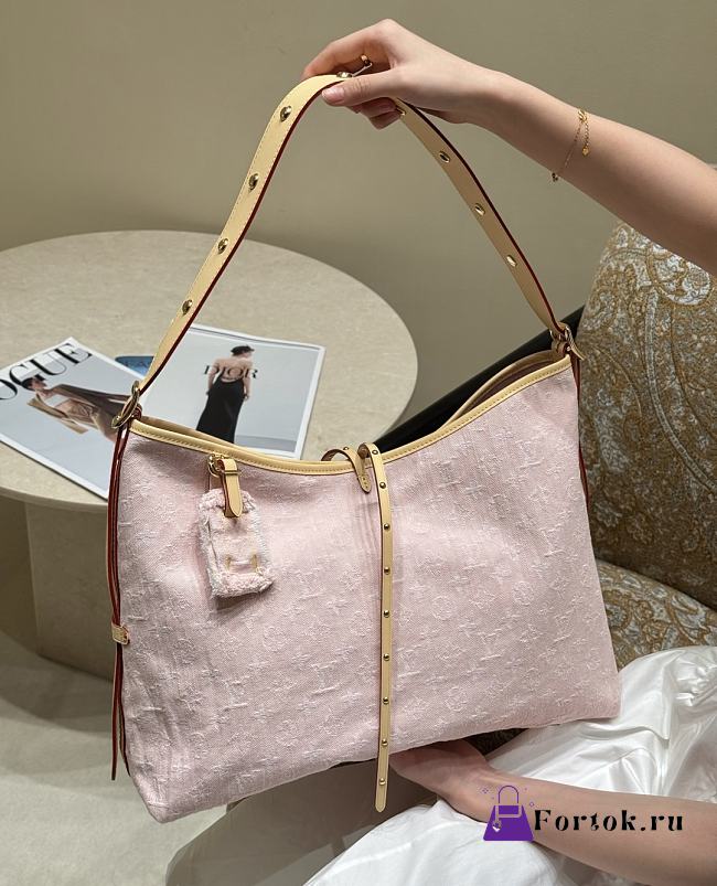 Fortok Louis Vuitton Pink Denim Carryall Bag 31×15×42cm - 1
