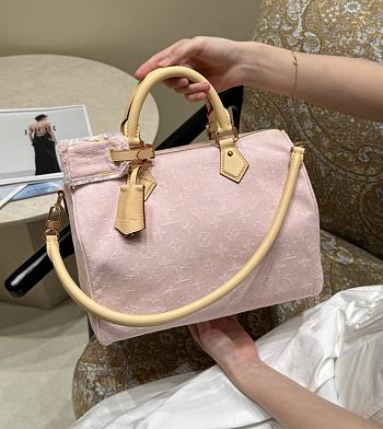 Fortok Louis Vuitton Speedy Soft 30 Pink Denim 21×17×30cm