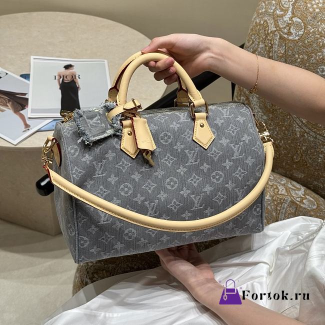 Fortok Louis Vuitton Speedy Soft 30 Blue Denim 21×17×30cm  - 1