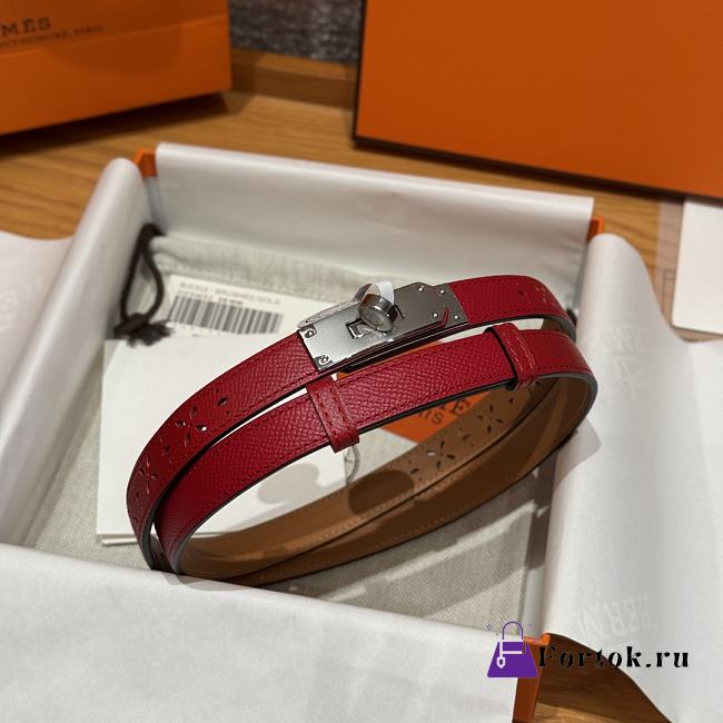 Fortok Hermès Kelly 18 belt Red 18mm/ 60-100cm Silver Hardware - 1