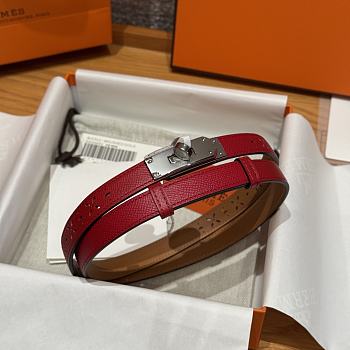 Fortok Hermès Kelly 18 belt Red 18mm/ 60-100cm Silver Hardware