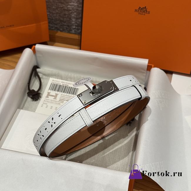 Fortok Hermès Kelly 18 belt White 18mm/ 60-100cm Silver Hardware - 1