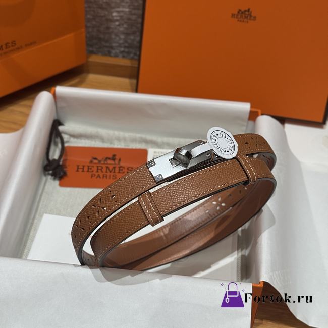 Fortok Hermès Kelly 18 belt Brown 18mm/ 60-100cm Silver Hardware  - 1