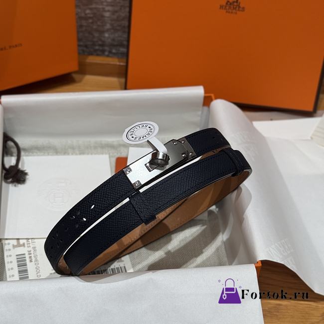 Fortok Hermès Kelly 18 belt Navy Blue 18mm/ 60-100cm Silver Hardware    - 1