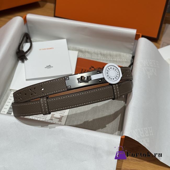 Fortok Hermès Kelly 18 belt Moss Brown 18mm/ 60-100cm Silver Hardware    - 1