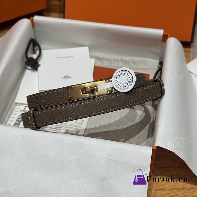 Fortok Hermès Kelly 18 belt Moss Brown 18mm/ 60-100cm Gold Hardware    - 1