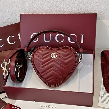 Fortok Gucci Heart-shaped GG Marmont Mini Bag Rouge 13.5 × 11.5 × 2.5 cm