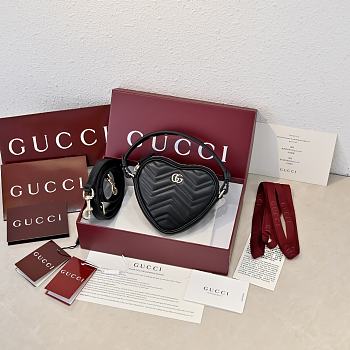 Fortok Gucci Heart-shaped GG Marmont Mini Bag Black 13.5 × 11.5 × 2.5 cm