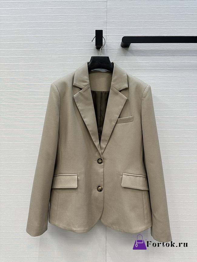 Fortok Loewe 25 Exclusive Belt-Buckle Design Casual Blazer Jacket Beige - 1