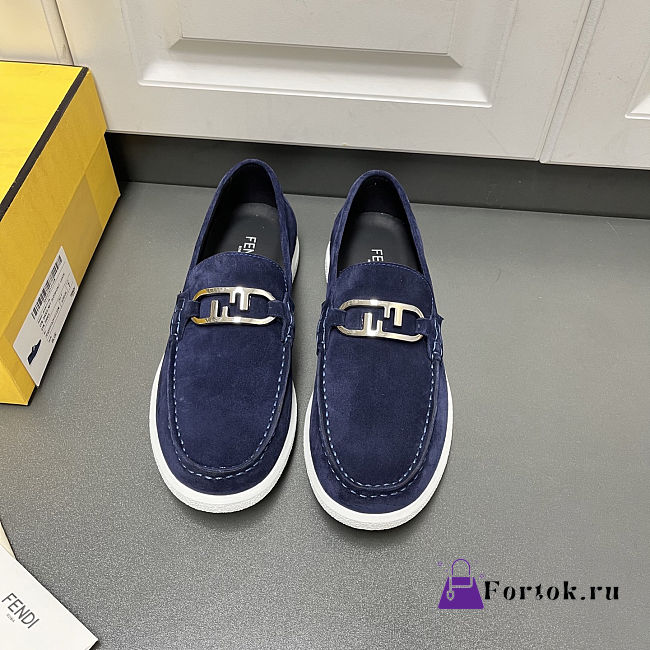 Fortok Fendi O'Lock Loafers Suede Navy Blue - 1
