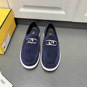 Fortok Fendi O'Lock Loafers Suede Navy Blue