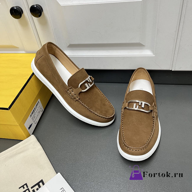 Fortok Fendi O'Lock Loafers Suede Brown - 1