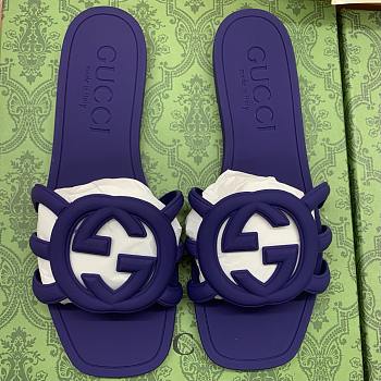 Fortok Gucci Interlocking G Slide Sandals Rubber Purple 