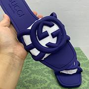 Fortok Gucci Interlocking G Slide Sandals Rubber Purple  - 2