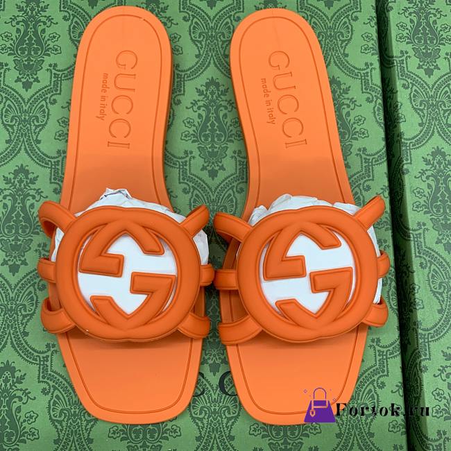 Fortok Gucci Interlocking G Slide Sandals Rubber Orange - 1