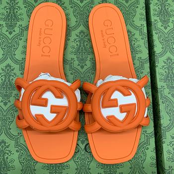 Fortok Gucci Interlocking G Slide Sandals Rubber Orange