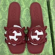 Fortok Gucci Interlocking G Slide Sandals Rubber Rouge - 1