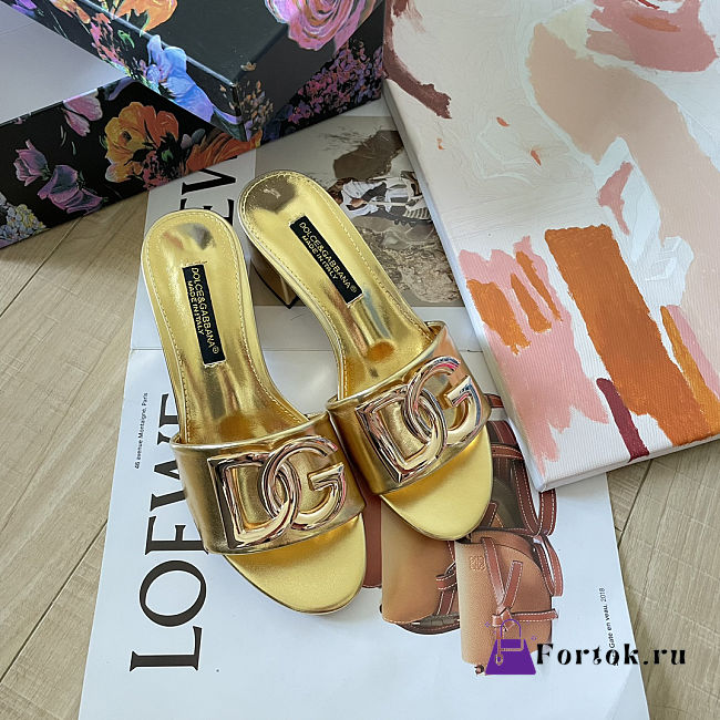 Fortok Dolce & Gabbana D&G slippers patent leather Heels Gold - 1