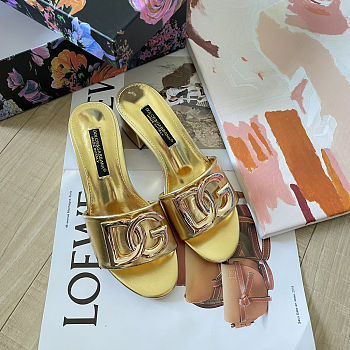 Fortok Dolce & Gabbana D&G slippers patent leather Heels Gold