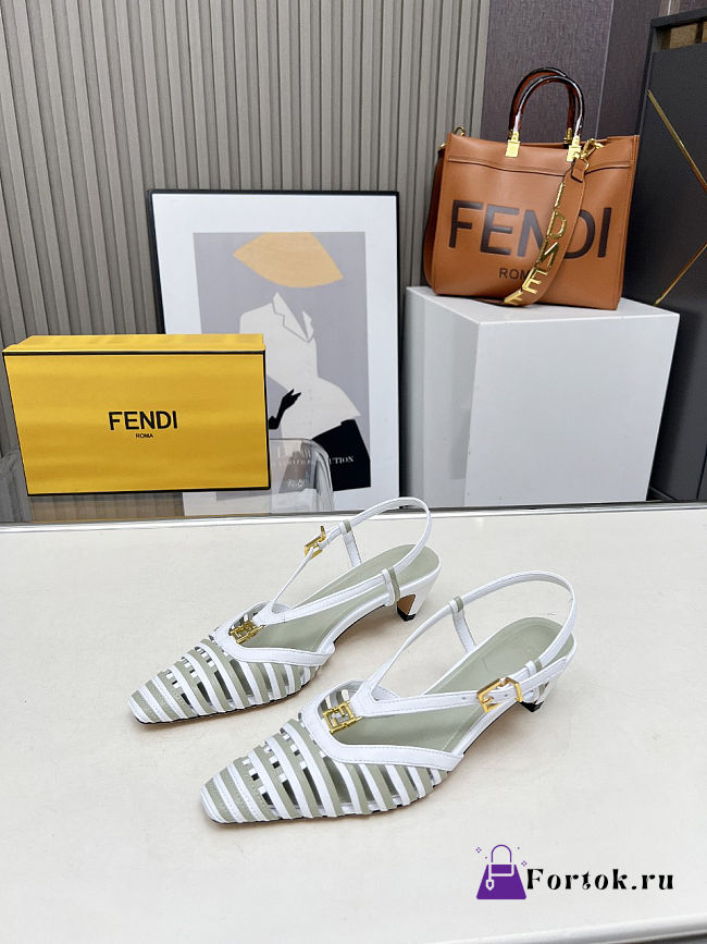 Fortok Fendi FFold White and green leather low-heeled slingbacks 4cm - 1