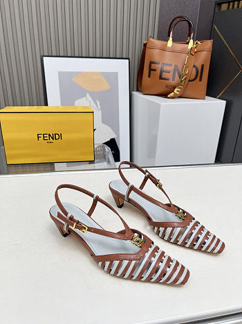 Fortok Fendi FFold Brown and matcha green leather low-heeled slingbacks 4cm 