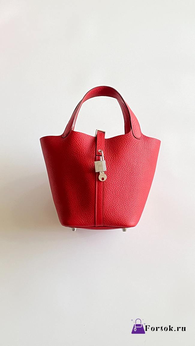 Fortok Hermès Picotin Lock 18 Bag Red Silver Hardware 18cm  - 1