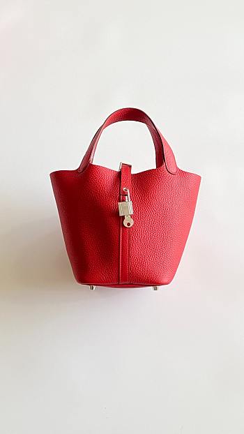 Fortok Hermès Picotin Lock 18 Bag Red Silver Hardware 18cm 