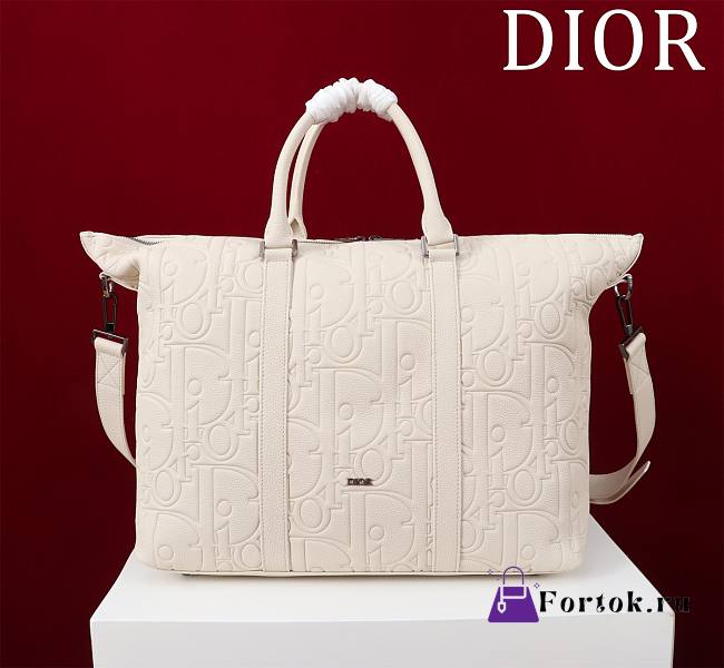 Fortok Dior Weekender 40 Ivory Dior Gravity Leather and Black Grained Calfskin 57.5 x 34.5 x 22cm  - 1