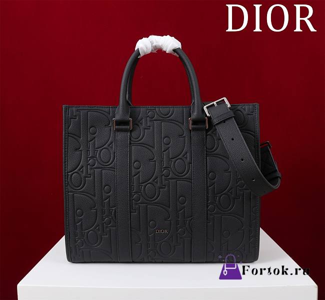 Fortok Dior Medium East-West Tote Bag Black Dior Gravity Leather and Black Grained Calfskin 36*30*10cm  - 1