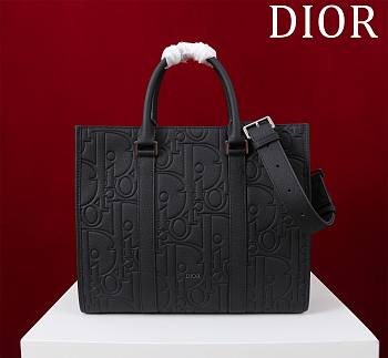 Fortok Dior Medium East-West Tote Bag Black Dior Gravity Leather and Black Grained Calfskin 36*30*10cm 