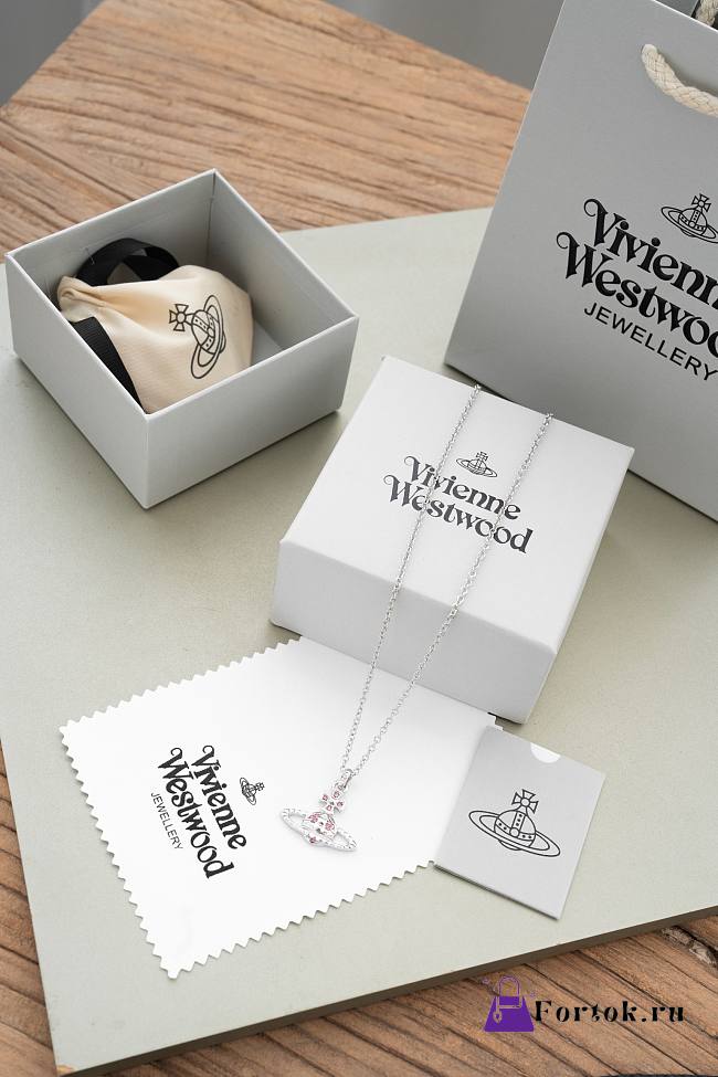 Fortok Vivienne Westwood Mayfair Bas Relief Pendant Necklace Light Rose Crystal  - 1