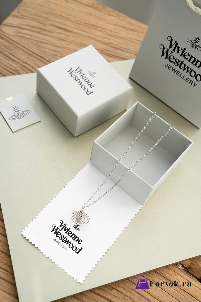 Fortok Vivienne Westwood Mayfair Orb Pendant Necklace Light Rose Crystal  - 1