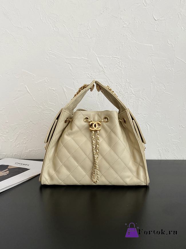 Fortok Chanel 25 Beige Mini Bag Caviar 25.5×12×20cm - 1