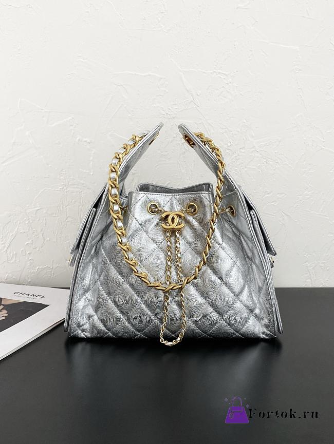 Fortok Chanel 25 Silver Mini Bag Caviar 25.5×12×20cm  - 1