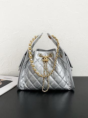 Fortok Chanel 25 Silver Mini Bag Caviar 25.5×12×20cm 