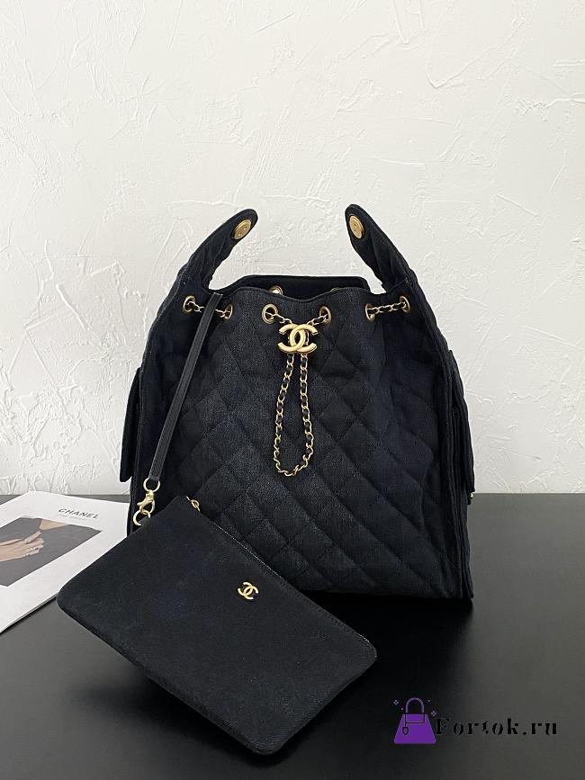 Fortok Chanel 25 Black Denim Medium Bag  40 x 30 x 15cm - 1