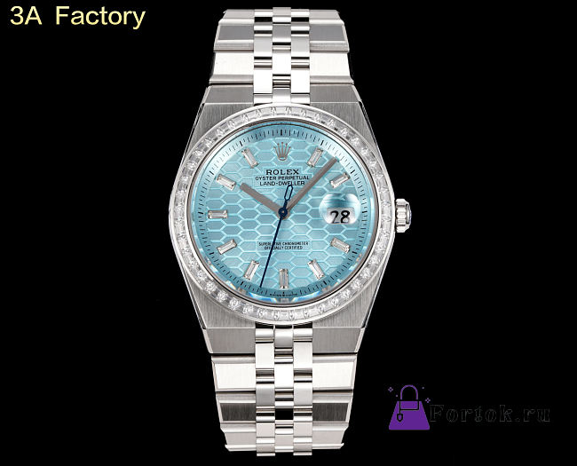 Fortok Rolex Land-Dweller Blue in Silver Watch With Diamond 36mm - 1