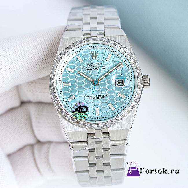 Fortok Rolex Land-Dweller Blue in Silver Watch With Diamond 40mm - 1
