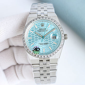 Fortok Rolex Land-Dweller Blue in Silver Watch With Diamond 40mm