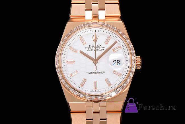 Fortok Rolex Land-Dweller White in Rose Gold with Diamond Watch 36mm - 1