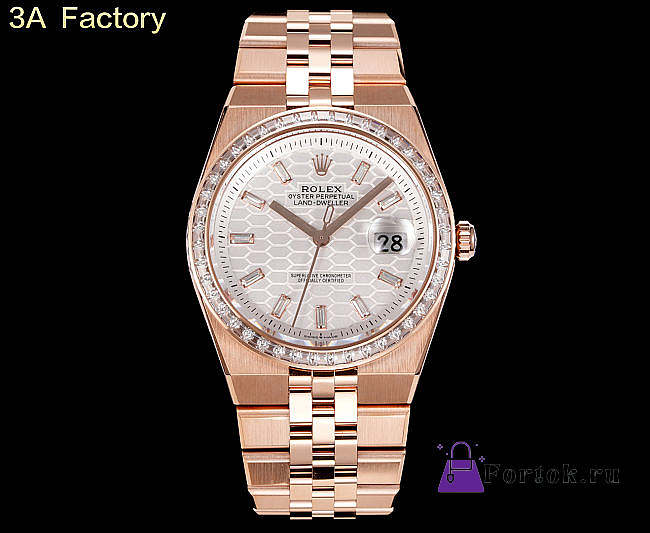 Fortok Rolex Land-Dweller White in Rose Gold with Diamond Watch 40mm - 1