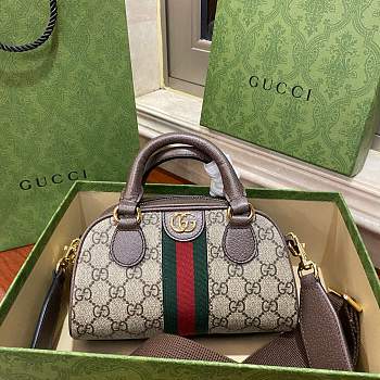 Fortok Gucci Ophidia mini boston bag in beige and ebony Supreme 21X12X10cm