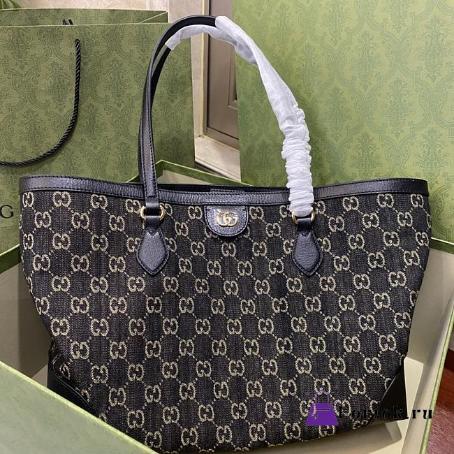 Fortok Gucci Ophidia GG Medium Tote Bag Denim Black 38x28x14cm  - 1